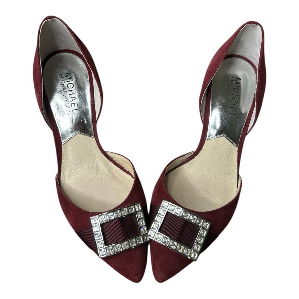 Michael Kors Burgundy Suede Kitten Heels with Rhinestone Buckle – Size 5M - Picture 1 of 11